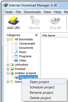 Opem saved Internet Download Manager Grabber project