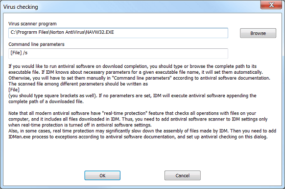 Configure virus checking in Internet Download Mananger